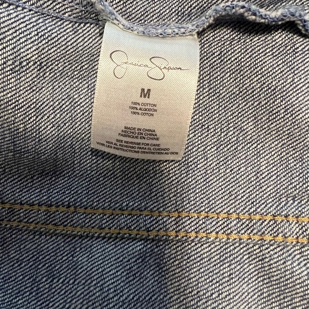 Jessica Simpson Distressed Blue Denim Jacket Size M Button Down Trendy Casual - Picture 6 of 8
